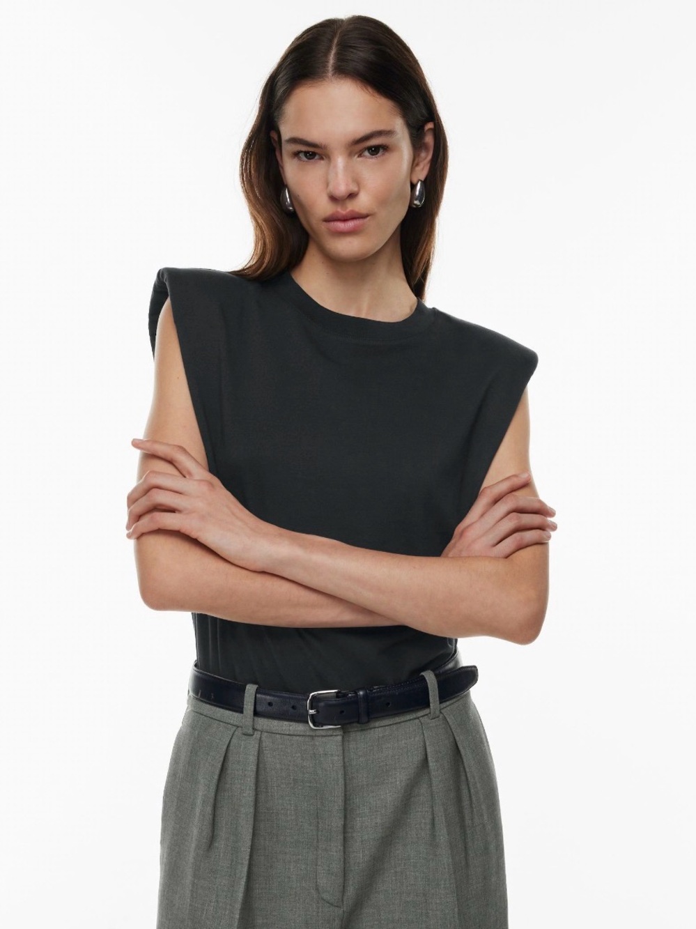 Aritzia Black Padded-Shoulder Muscle Tee